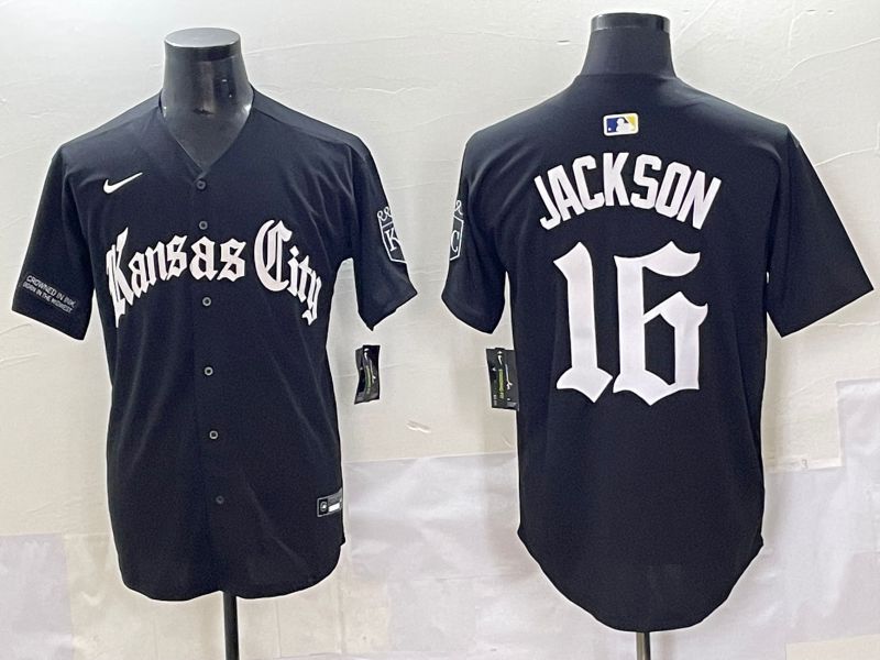 Men 2025 Kansas City Royals #16 Jackson Black Five generations Joint Name Nike MLB Jersey style 2->kansas city royals->MLB Jersey